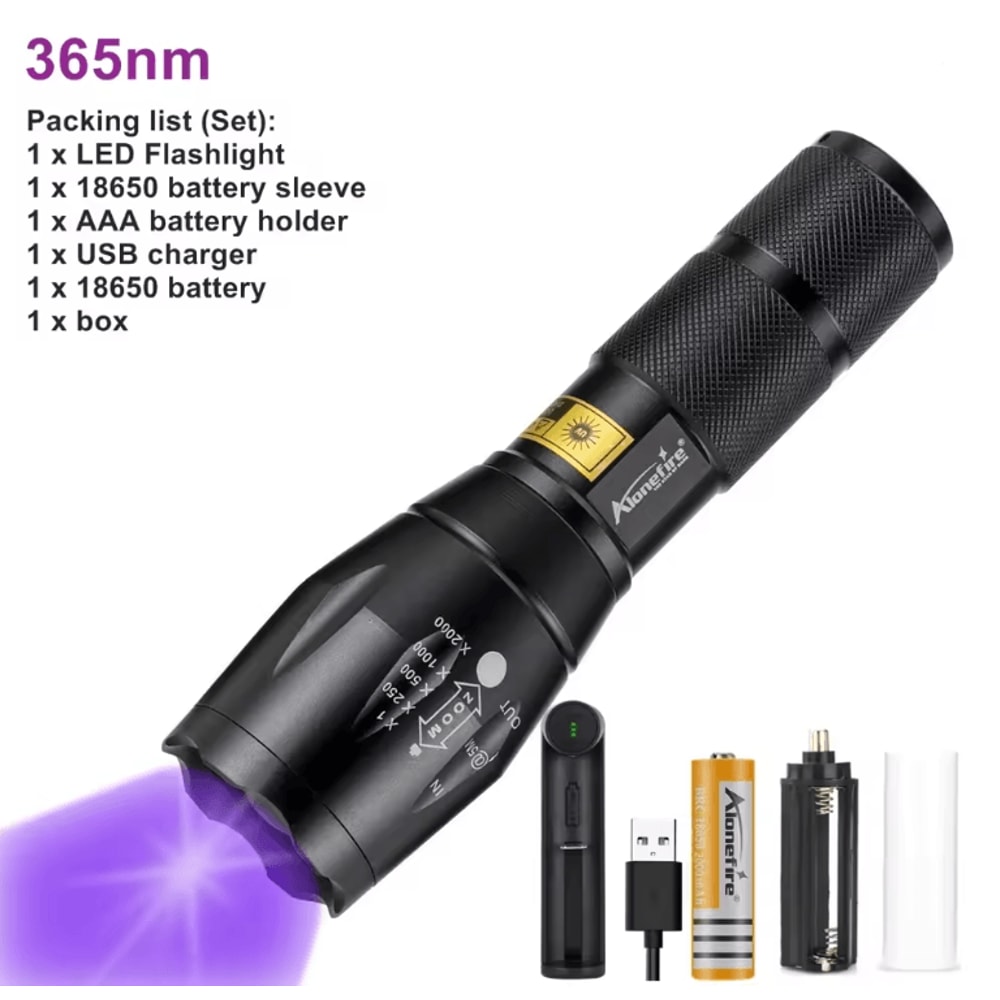 UV LED Flashlight 365nm 395nm Black Light Torch For Pet Stain Detection And Money Authentication 4