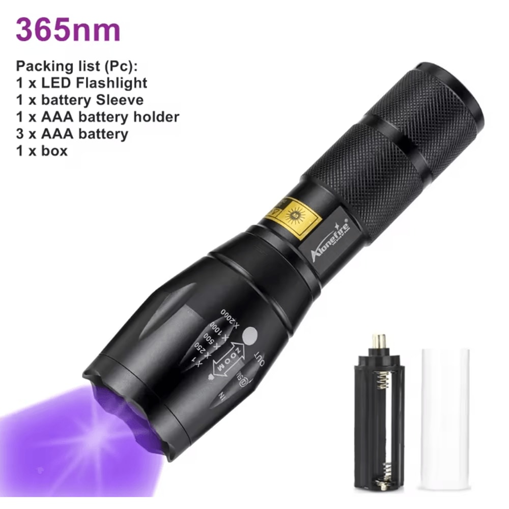 UV LED Flashlight 365nm 395nm Black Light Torch For Pet Stain Detection And Money Authentication 6