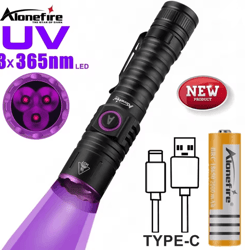 15w uv blacklight flashlight 365nm usb rechargeable for pet stains money and mineral detection