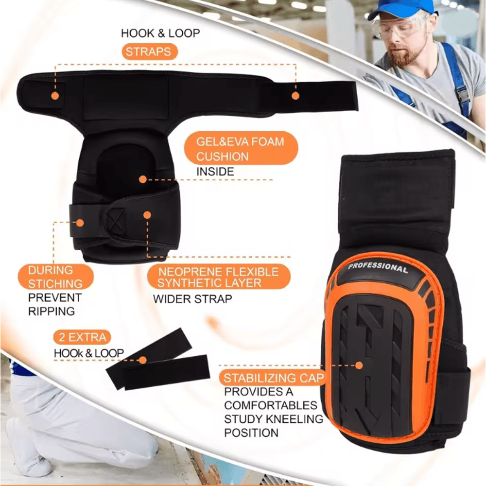 Heavy Duty Knee Pads With Gel Cushion And Anti Slip Straps For Work And Gardening 2