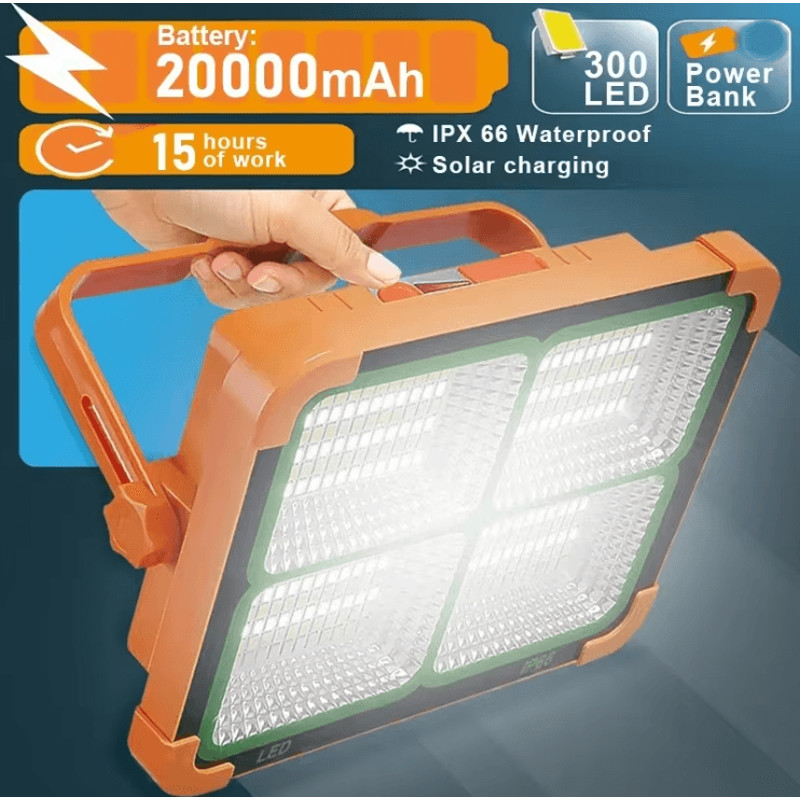 Camping Solar Lantern With 20000 MAh Power Bank Rechargeable LED Tent Light With Magnet Flashlight 0