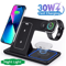 30W LED Fast Wireless Charger Stand 3 In 1 Foldable Charging Station For IPhone Apple Watch And Air 0