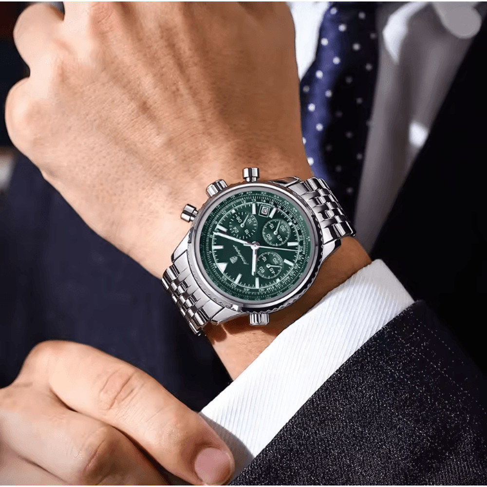 POEDAGAR Luxury Mens Chronograph Watch Stainless Steel Waterproof Design 1