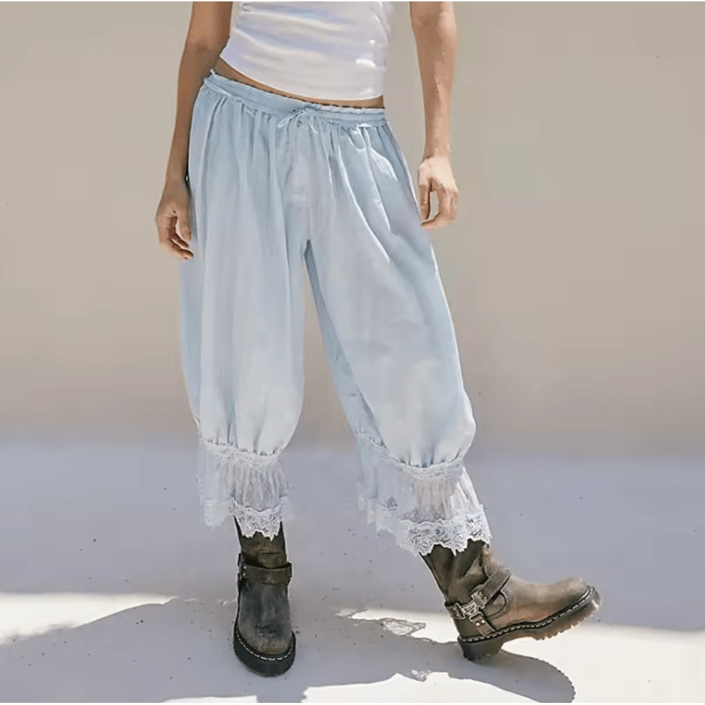 BloomEase Womens Y2K Loose Fit Cropped Pants With Lace Patchwork 5