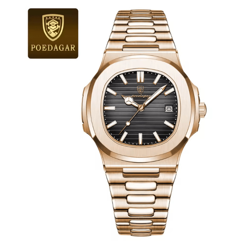 POEDAGAR Luxury Square Mens Watch Stainless Steel Waterproof Quartz Design 4