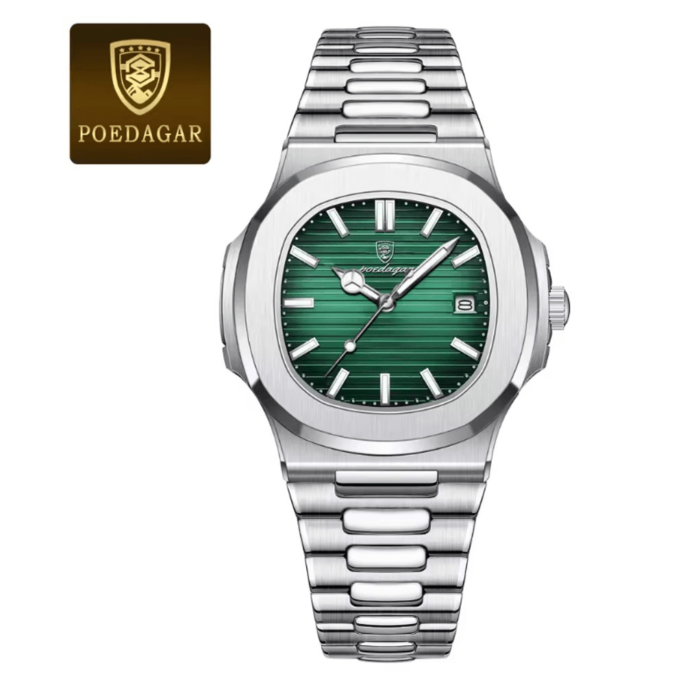 POEDAGAR Luxury Square Mens Watch Stainless Steel Waterproof Quartz Design 7