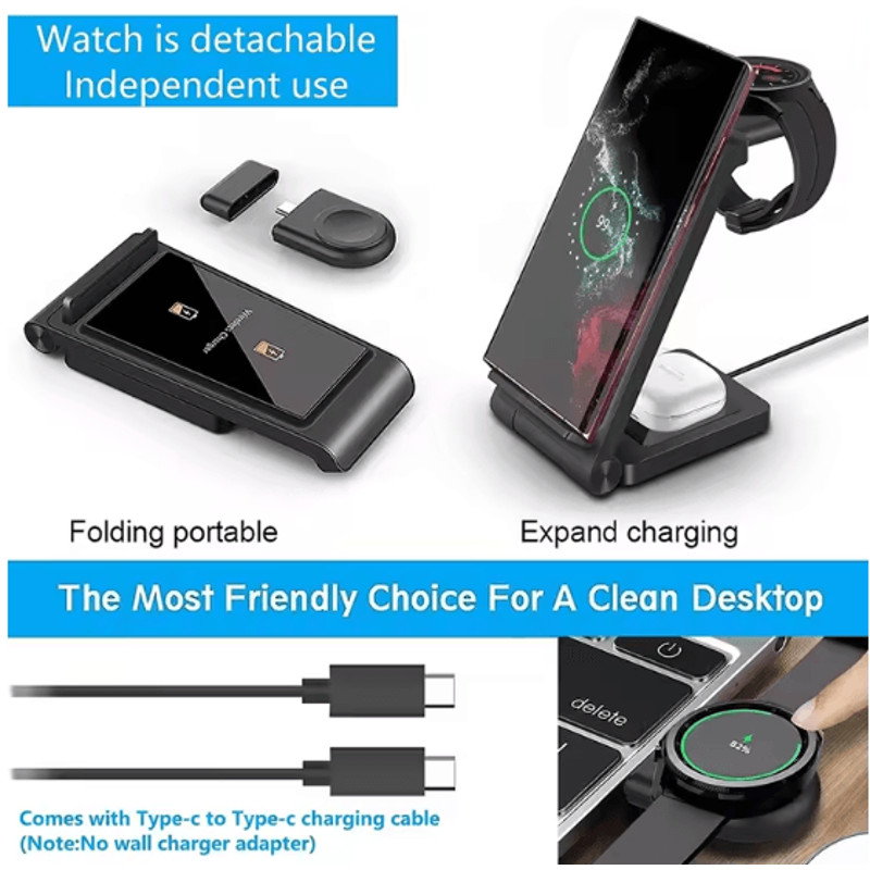 PowerDock 3 In 1 Wireless Charger For Samsung Galaxy Phones Watch And Buds 2
