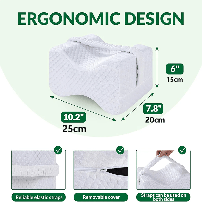 Memory Foam Knee Pillow For Side Sleepers With Adjustable Strap 1