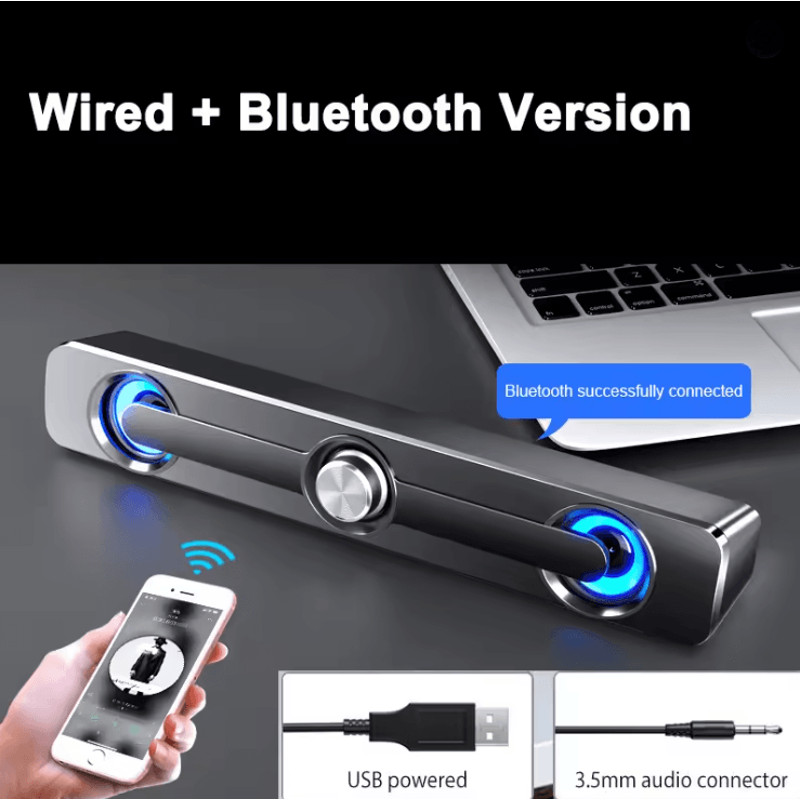 Salange Bluetooth Sound Bar With Stereo Speakers For PC Laptop And Projector 7