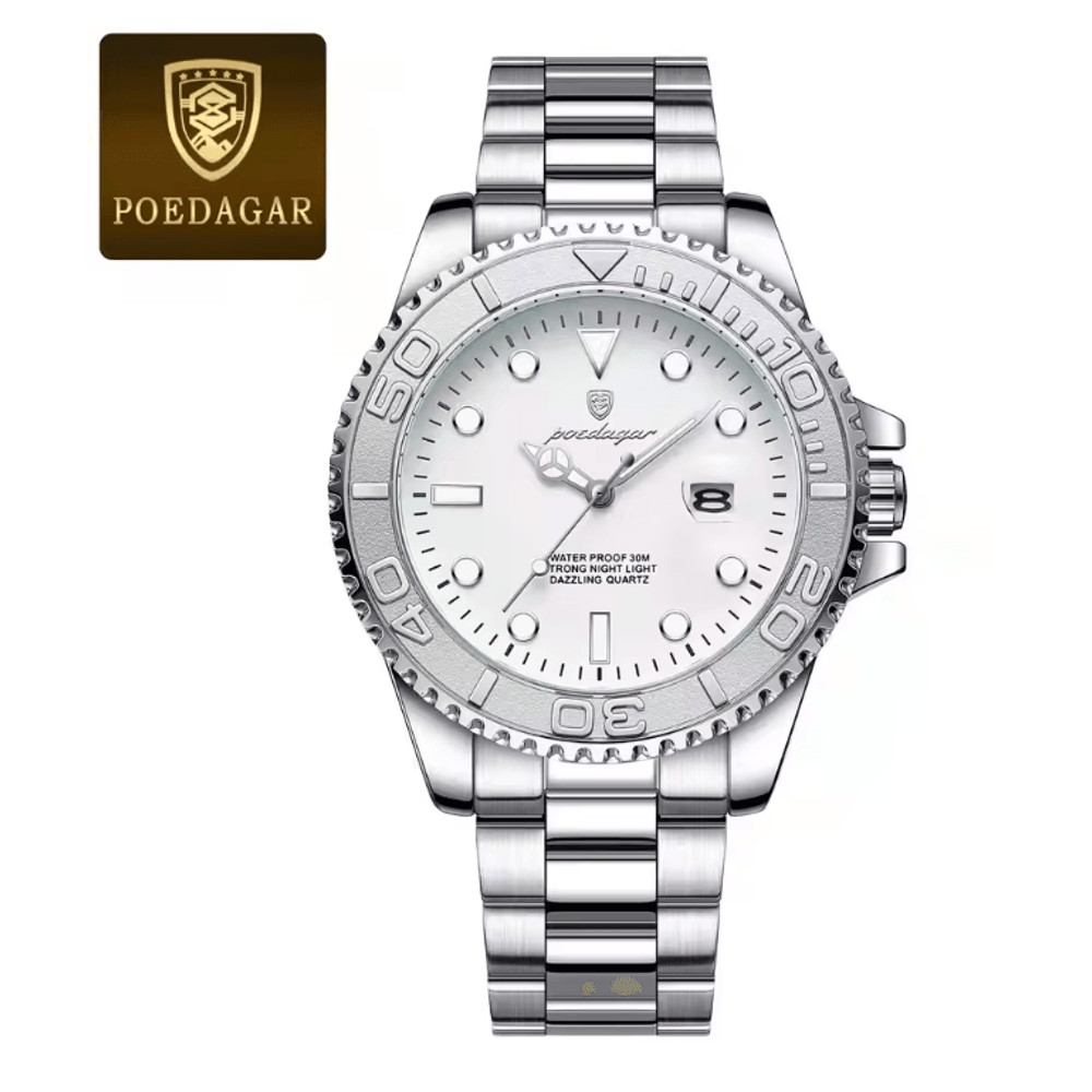 POEDAGAR Luxury Mens Quartz Watch With Stainless Steel Band And Waterproof Design 4