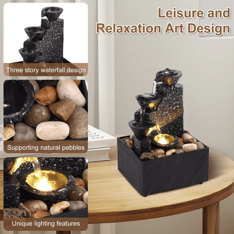 Tabletop Waterfall Fountain With LED Lights For Home And Office Relaxation 3