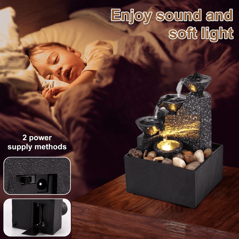 Tabletop Waterfall Fountain With LED Lights For Home And Office Relaxation 4