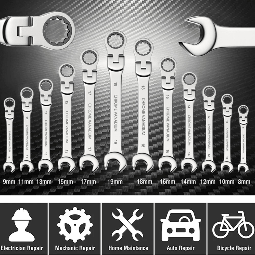 Metric Ratcheting Combination Wrench Set With Flex Head And Carrying Bag 0