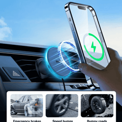 baseus magnetic wireless car charger with 15w fast charging and phone mount