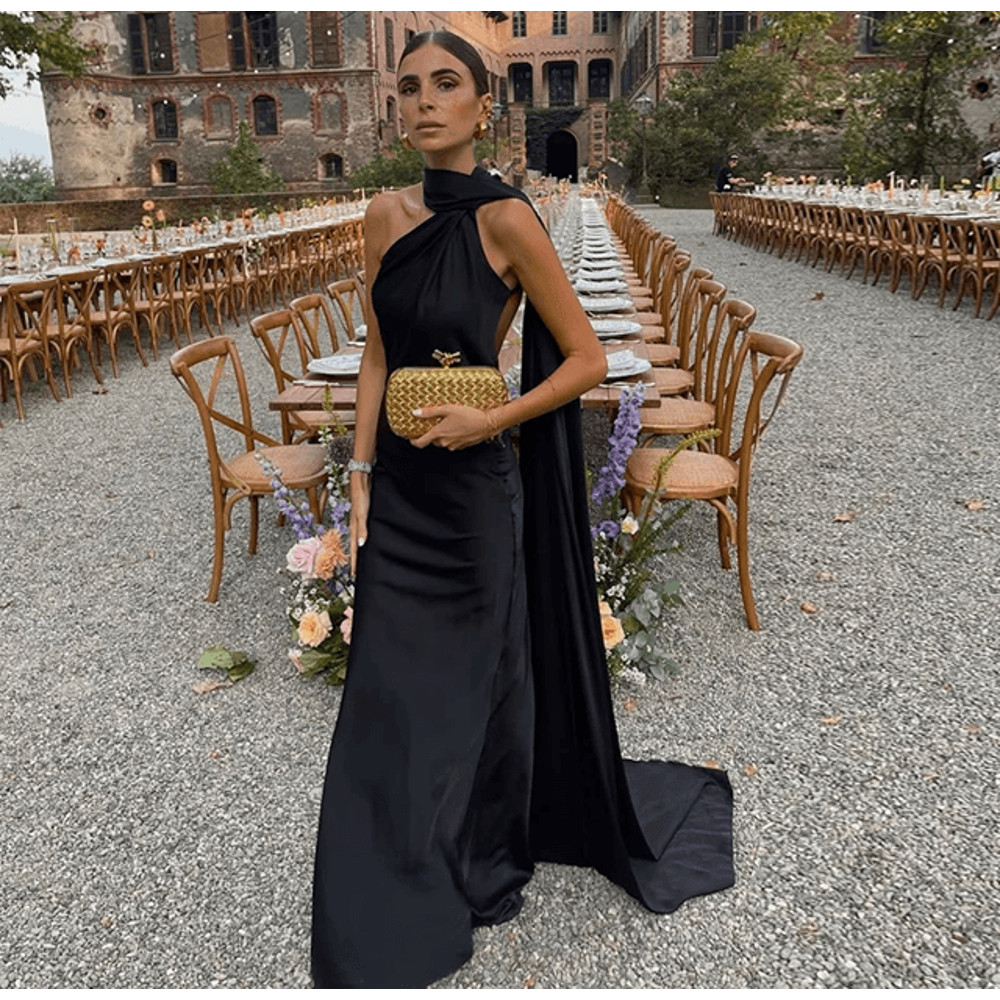Elegant Ribbon Halter Maxi Dress For Women Backless Sleeveless Party Wear 4
