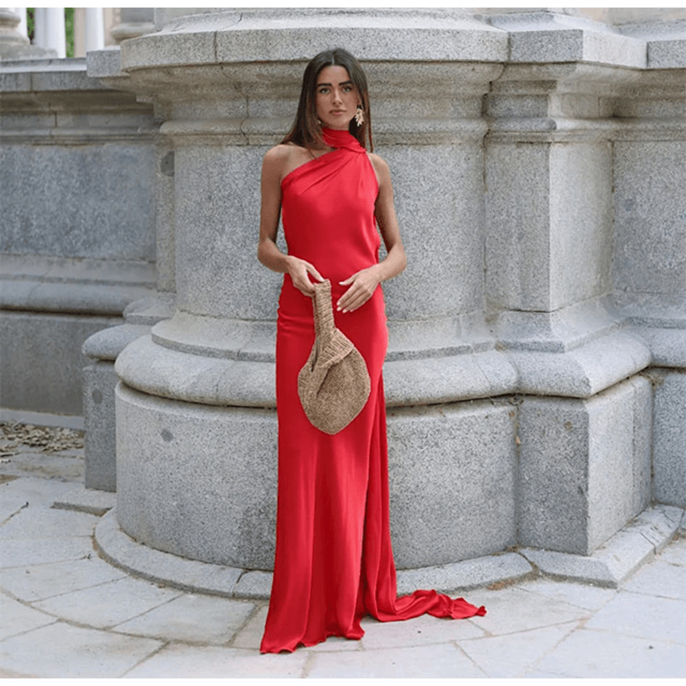 Elegant Ribbon Halter Maxi Dress For Women Backless Sleeveless Party Wear 6