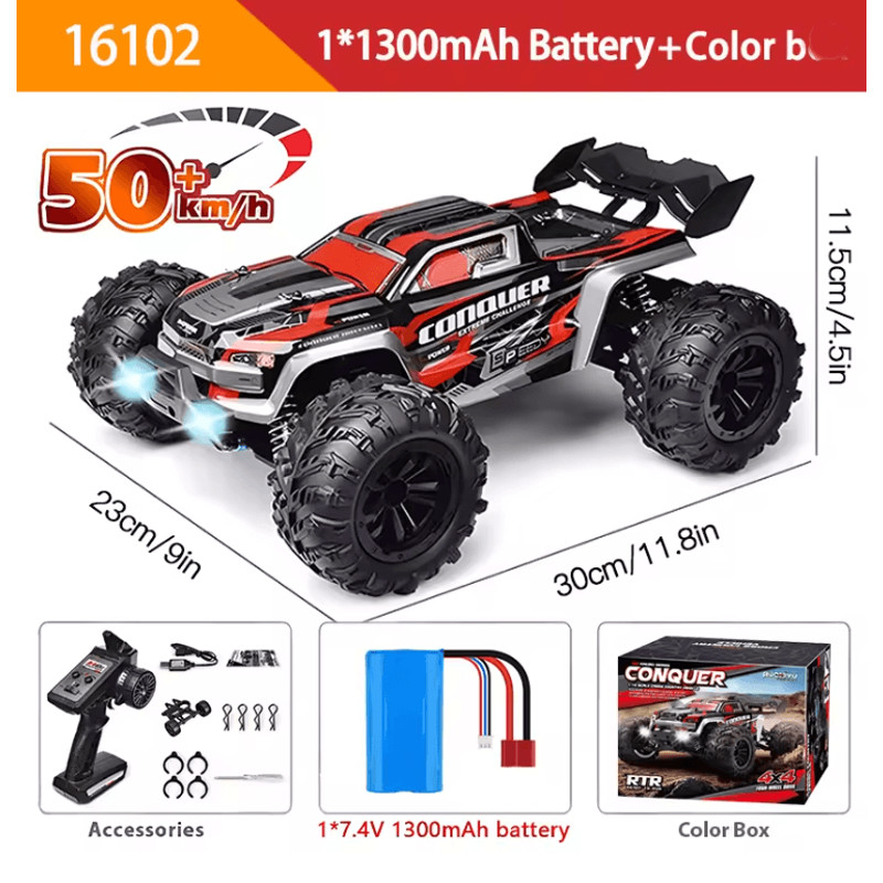 1 To 16 Scale 4WD RC Car With LED Lights High Speed 70KMH Drift Monster Truck 3