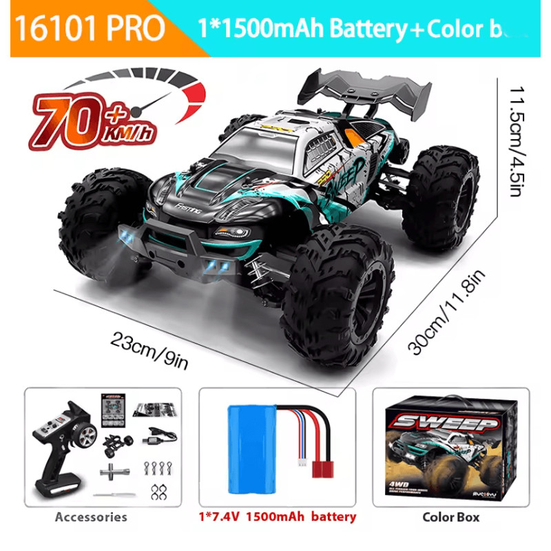 1 To 16 Scale 4WD RC Car With LED Lights High Speed 70KMH Drift Monster Truck 4