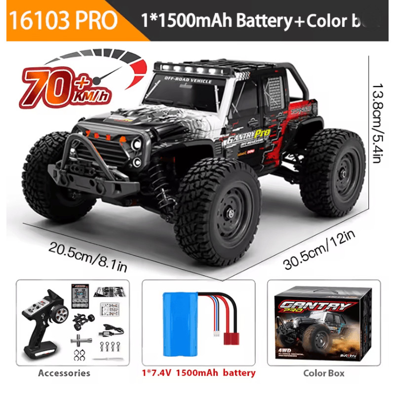 1 To 16 Scale 4WD RC Car With LED Lights High Speed 70KMH Drift Monster Truck 6