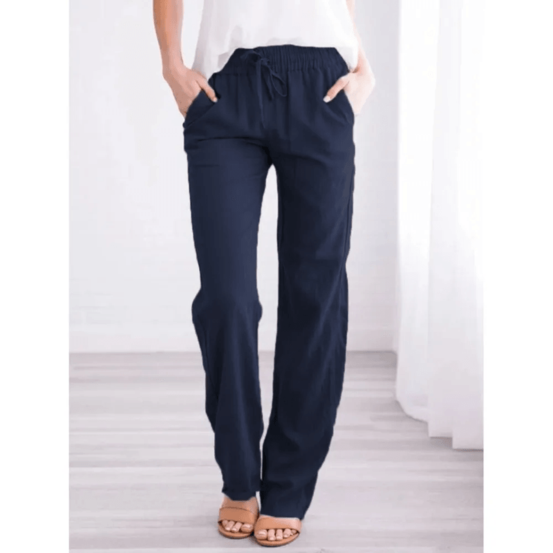 Women Cotton Linen Drawstring Pants Loose Straight Leg Trousers 5
