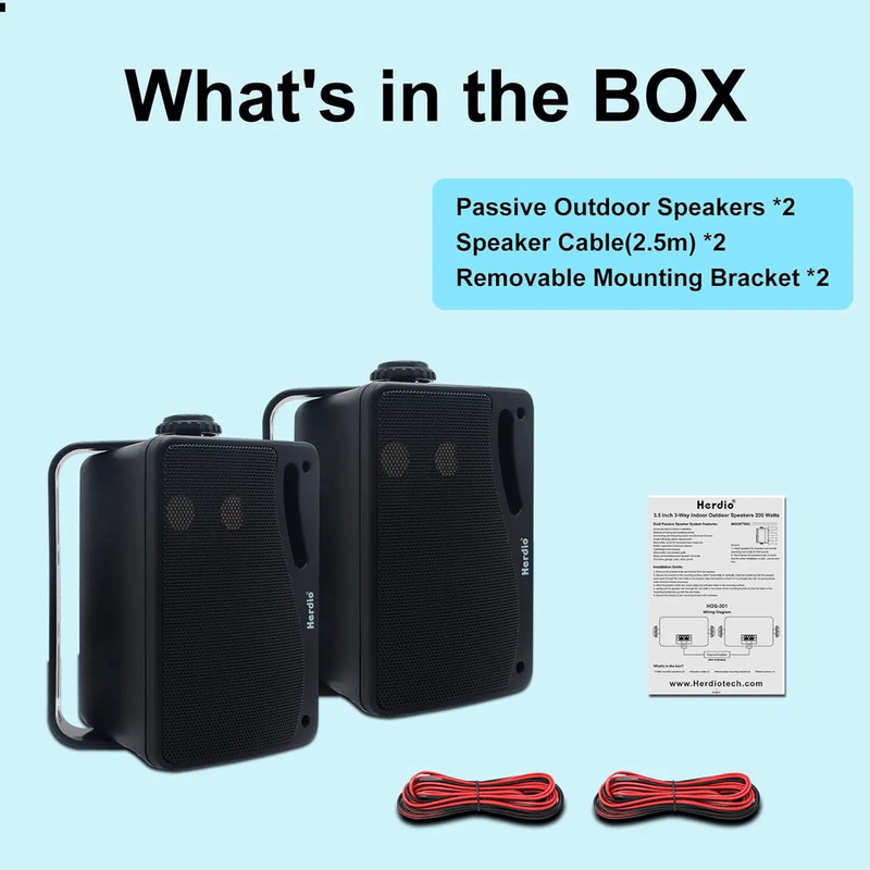 Herdio 35 Inch Passive Outdoor Waterproof Wall Mount Speakers 200W 3