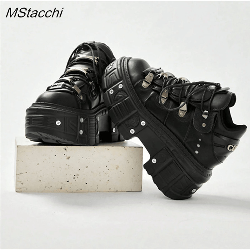 Punk Style Platform Ankle Boots With Metal Decor And Lace Up Design 3