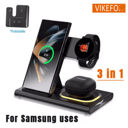 3 in 1 wireless charger station with foldable led phone stand for samsung