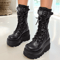 Goth Platform Boots With Rivet Buckle Wedge Heels For Women 2
