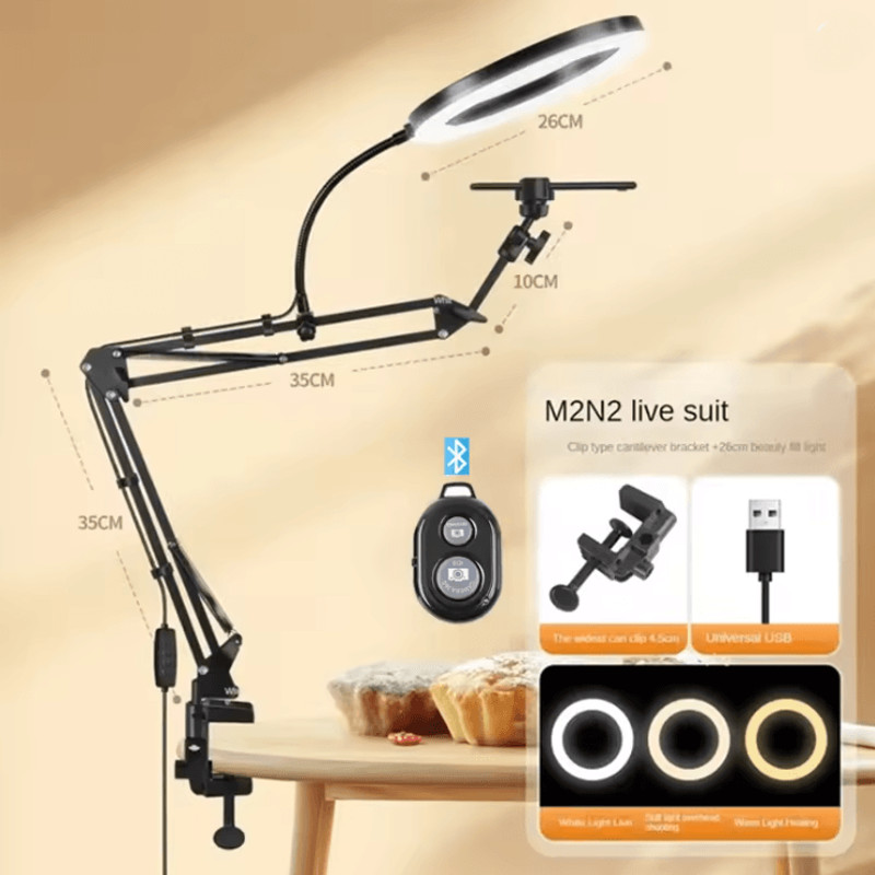 Professional Overhead Phone Stand With Lighting For Recording Video And Live Streaming 2