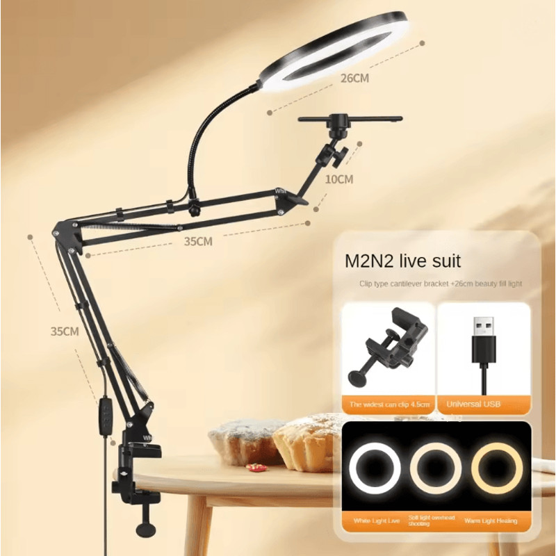 Professional Overhead Phone Stand With Lighting For Recording Video And Live Streaming 4