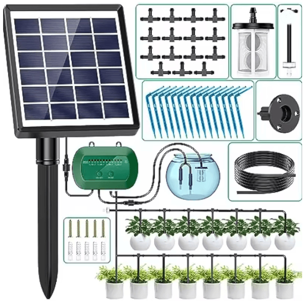 Solar Powered Drip Irrigation Kit For Potted Plants And Garden Watering 0