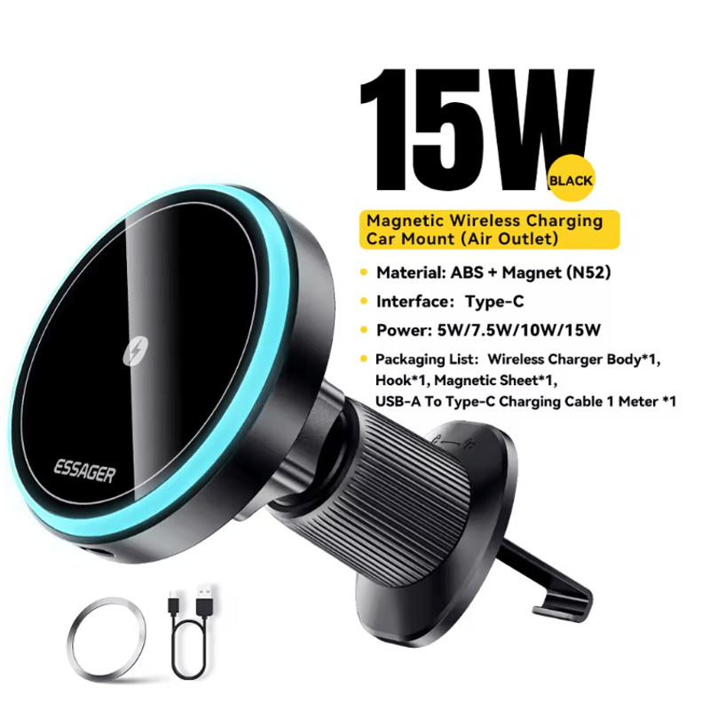 Magnetic Wireless Car Charger And Phone Holder With 360 Degree Rotation 3