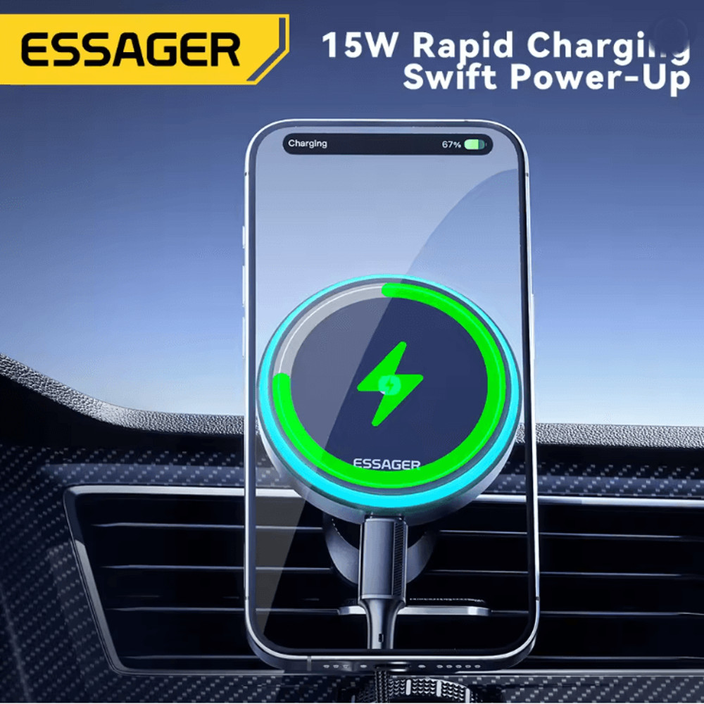 Magnetic Wireless Car Charger With RGB Phone Holder 2