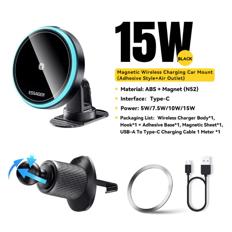 Magnetic Wireless Car Charger With RGB Phone Holder 5