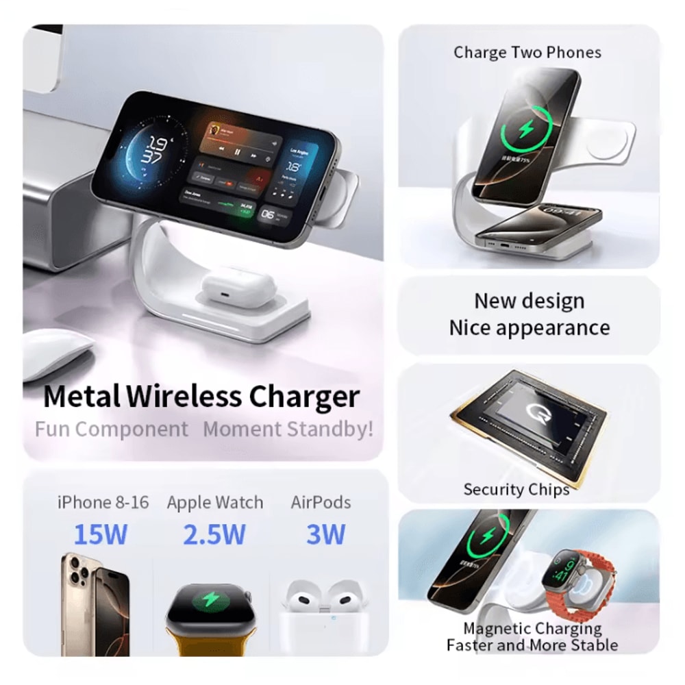 4 In 1 Wireless Charging Station With Magnetic Fast Charging Dock For IPhone Airpods And Apple Watc 2