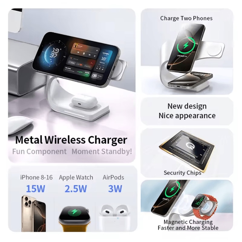 4 In 1 Wireless Charging Station With Magnetic Fast Charging Dock For IPhone Airpods And Apple Watc 2