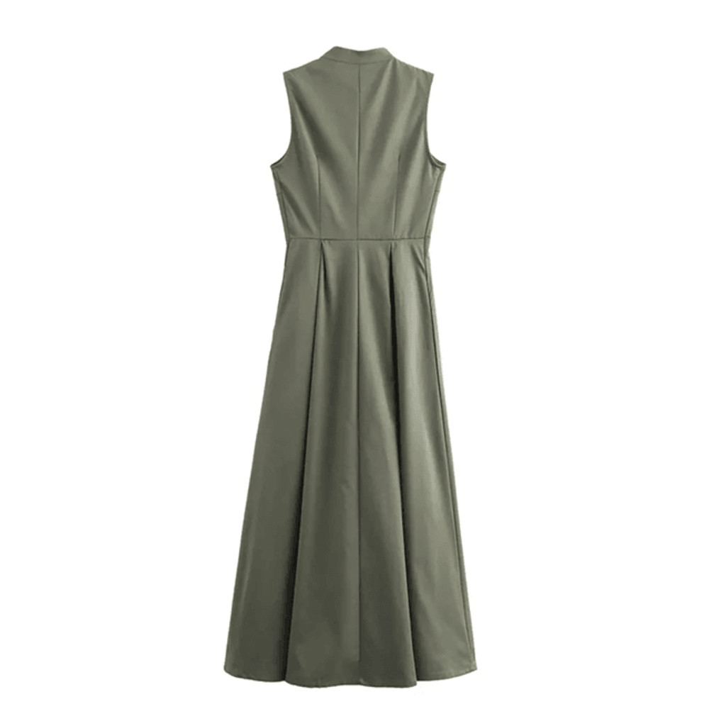 Sleeveless Bodycon Midi Dress With Zipper And Pleated Design For Women 2