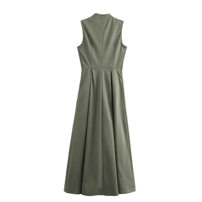 Sleeveless Bodycon Midi Dress With Zipper And Pleated Design For Women 2