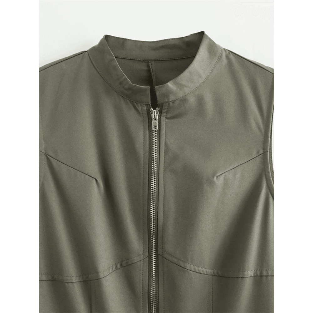 Sleeveless Bodycon Midi Dress With Zipper And Pleated Design For Women 3