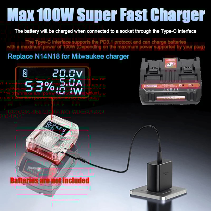 Digital Display Lithium Battery Adapter Converter With USB C Power Bank 2