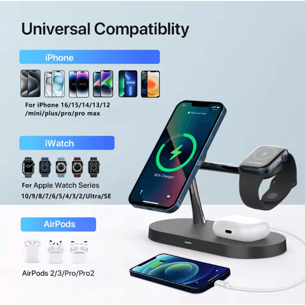 3 In 1 Wireless Charger Stand For IPhone Apple Watch And AirPods Fast Charging Station 1