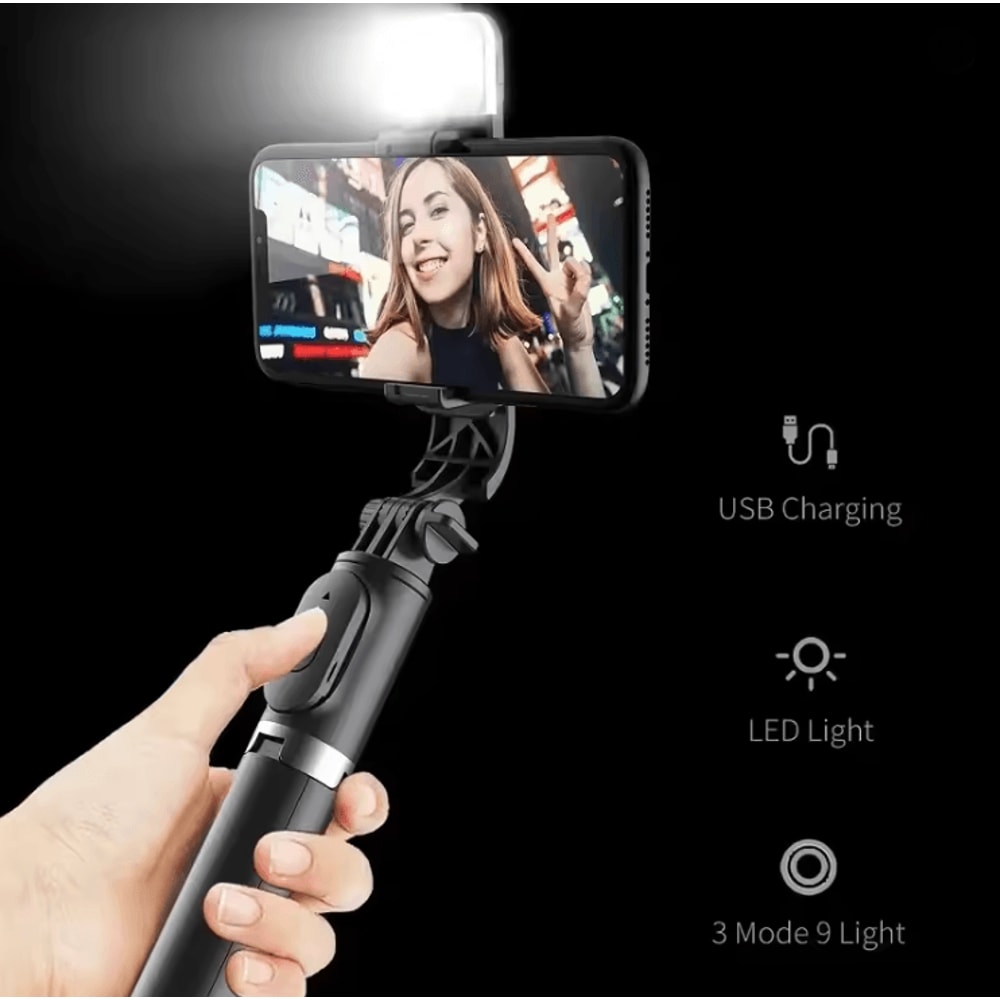 Bluetooth Selfie Stick Tripod With LED Fill Light And Wireless Remote 1