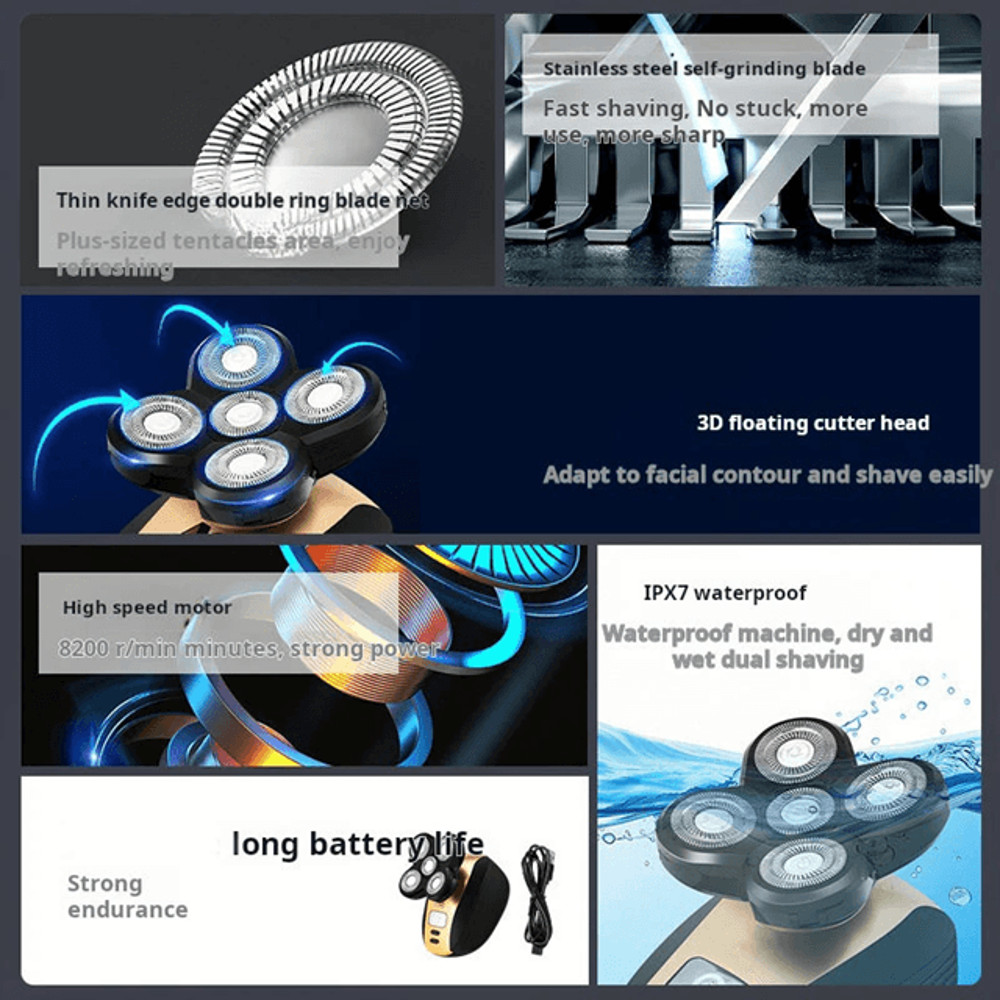 Waterproof Electric Shaver For Men With 5 Head Rotary Razor And Beard Trimmer 4