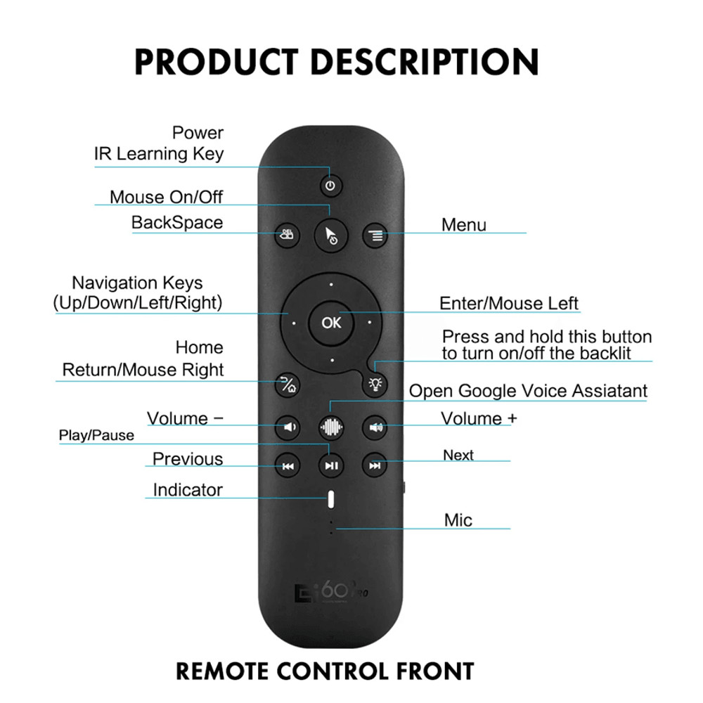 G60S Pro Wireless Voice Remote Control With Air Mouse And Backlit Keys 4