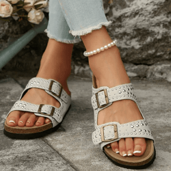 summer suede flat slippers for women with soft bottom buckle strap design
