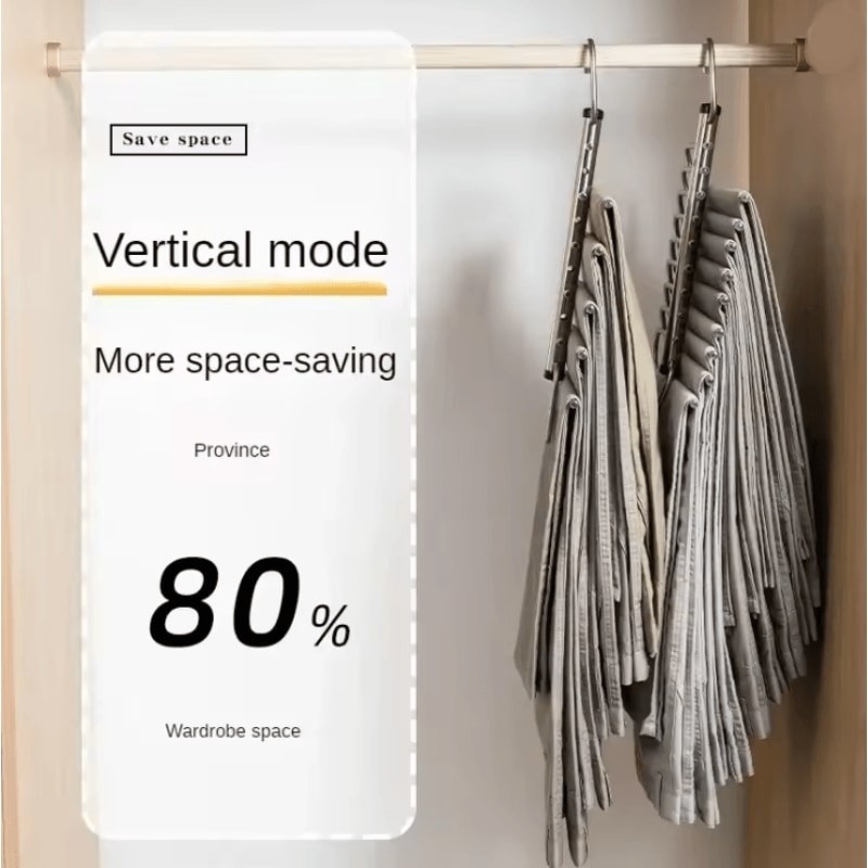 Folding Pants Hanger Space Saving Clothes Rack Organizer Stainless Steel 5 Or 9 Layer 1
