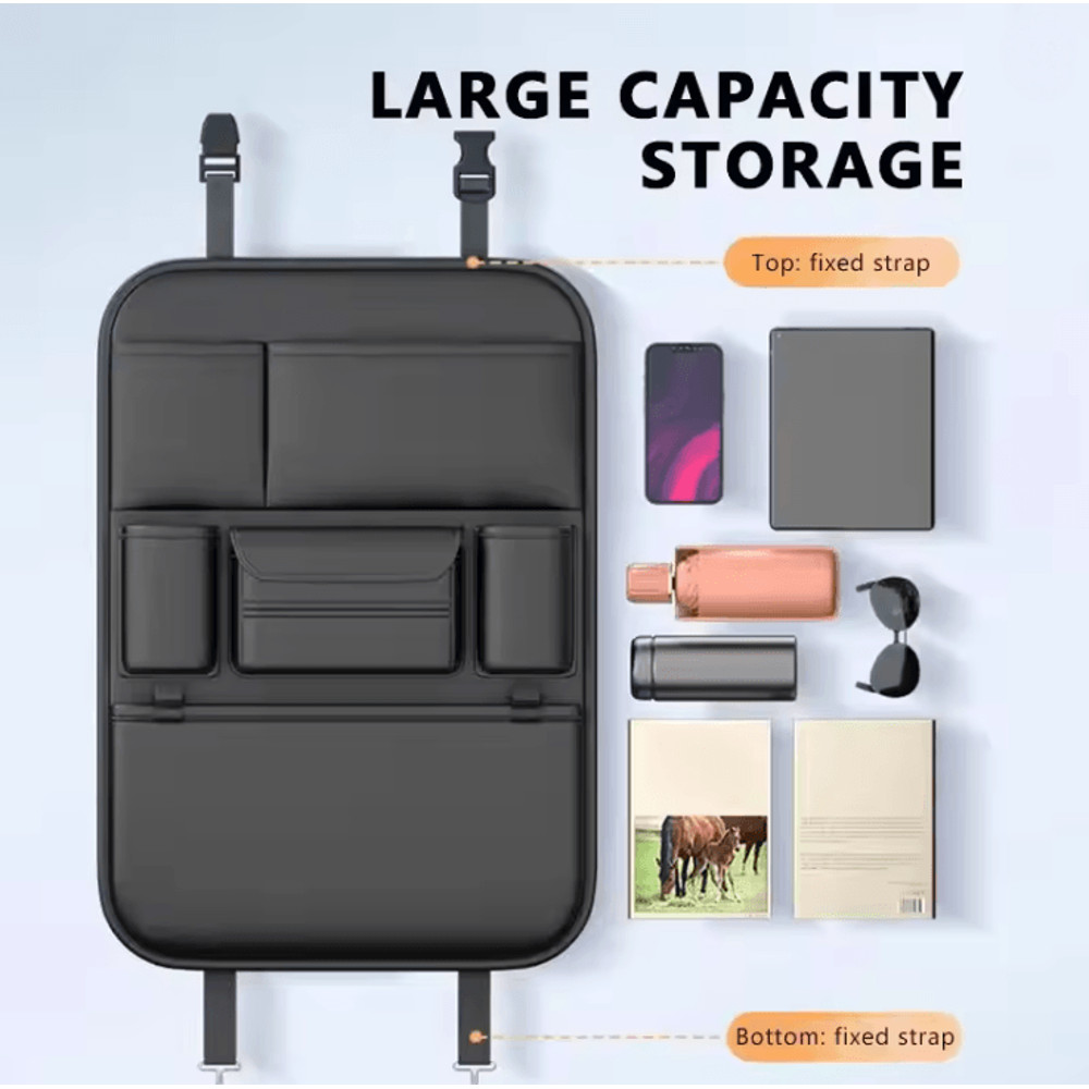 Car Seat Back Organizer Waterproof Anti Kick Pad With Multiple Pockets And Cup Holder 1