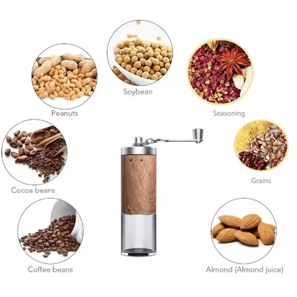 Portable Coffee Bean Grinder Hand Crank With Wood Grain Stainless Steel Design 1