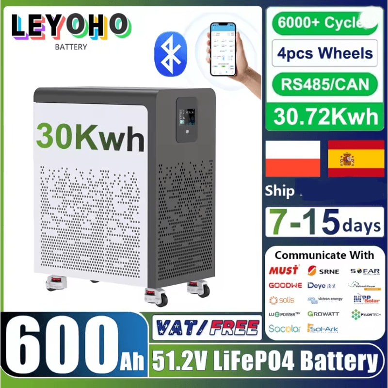 48V LiFePO4 Battery Pack 600Ah 30KWh With Wheels And Bluetooth BMS 0