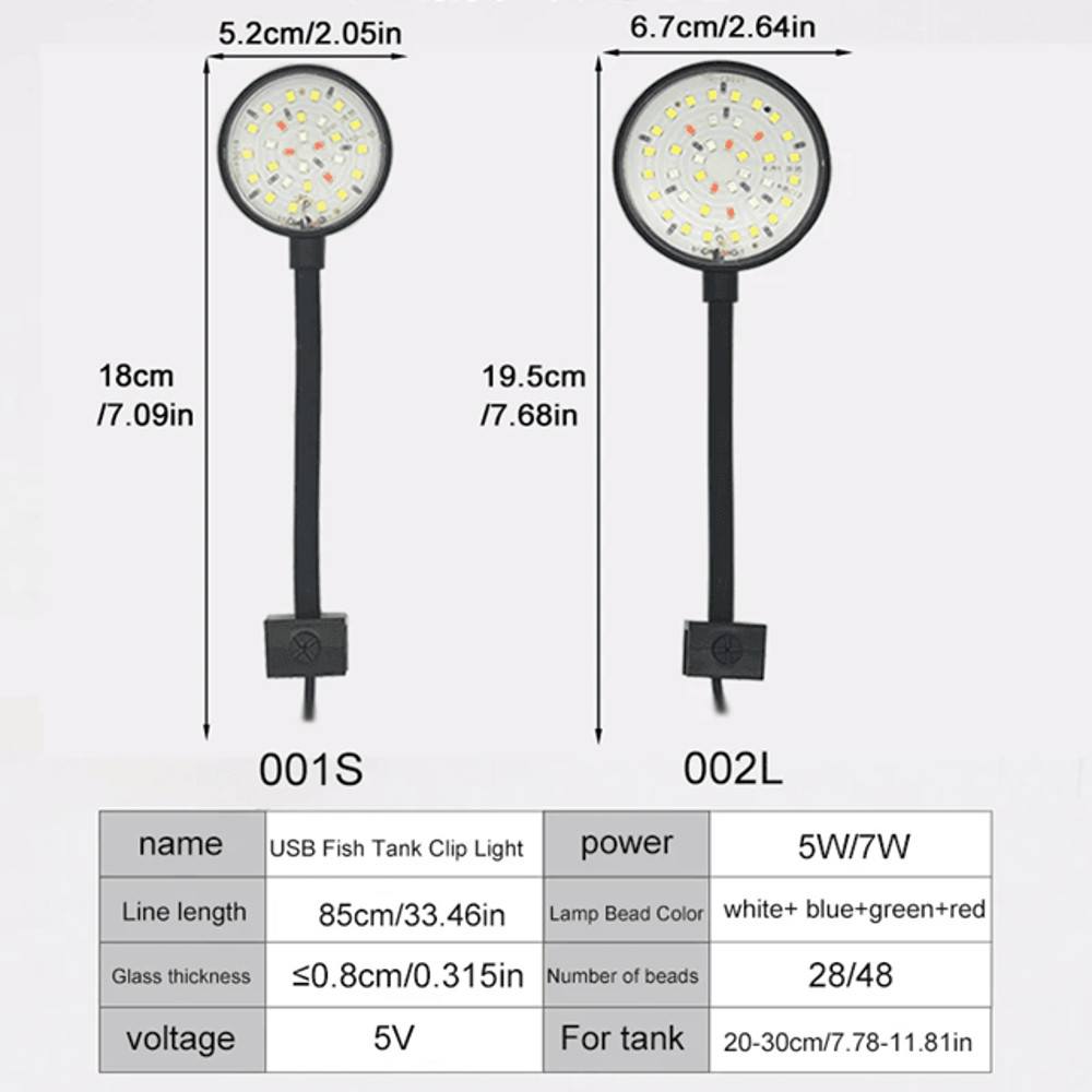 AquaGlow USB Aquarium LED Lamp Clip On Full Spectrum Dimmable Light For Fish Tanks And Aquatic Plan 1